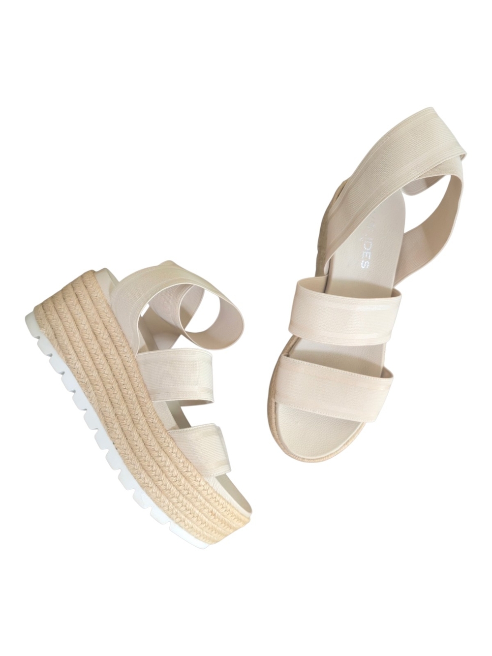 J/Slides Quartz Beige Platform Espadrille Wedge Shoes Womens 7.5 Summer Strappy